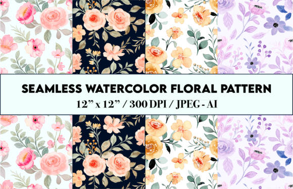 4 Seamless Watercolor Floral Patterns