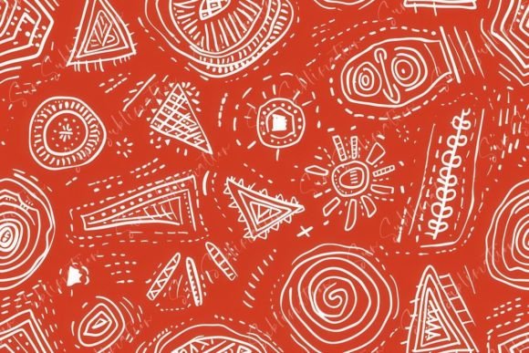 Abstract White Tribal Patterns on Red: A Versatile Design Element for Modern Creativity