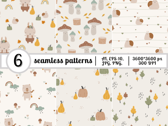 Cute Autumn Seamless Patterns Collection