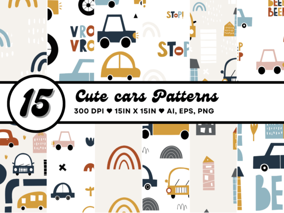 Cute Cars Patterns Collection for Kids’ Design Projects