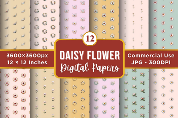 Daisy Flowers Digital Paper Patterns