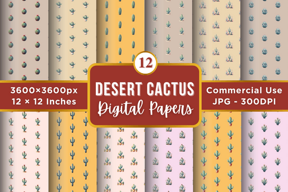 Desert Cactus Digital Paper Patterns