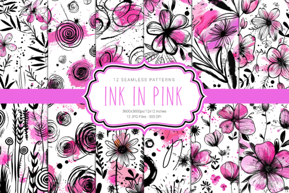 Inky Petals Seamless Patterns