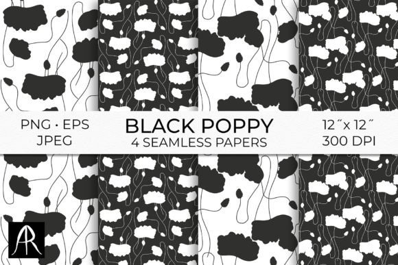 Monochrome Poppy Flower Repeat Patterns