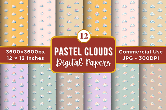 Pastel Clouds Digital Paper Patterns