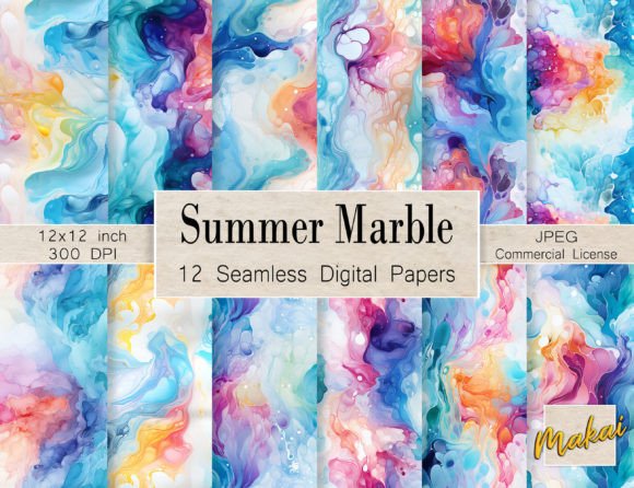 Summer Colored Marble Seamless Patterns