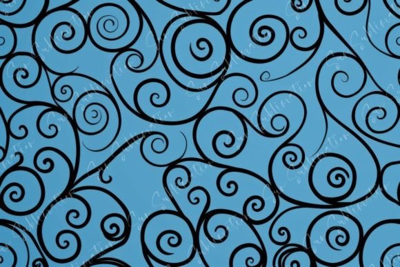 Swirling Black Patterns on Blue: A Dynamic Visual Element for Design and Art